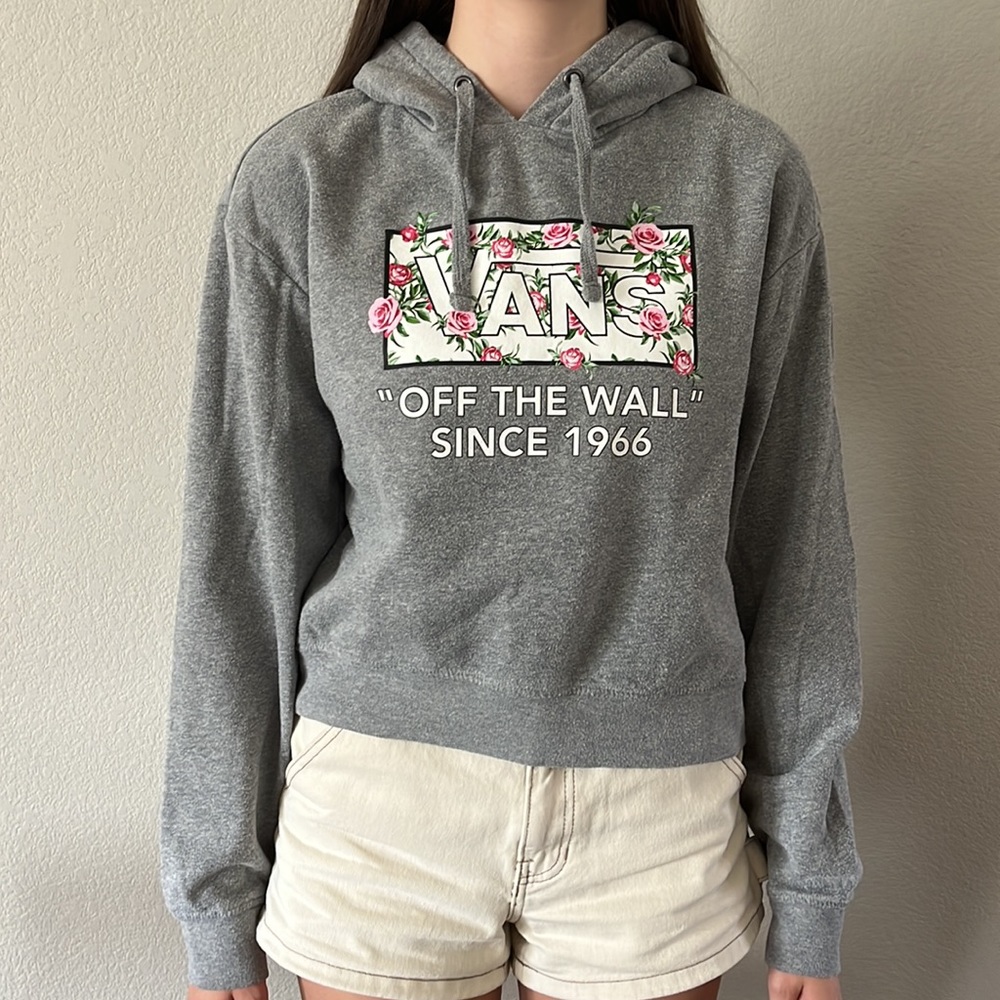 Like New Condition Vans Hoodie Grey Pink Flowers Women's Small